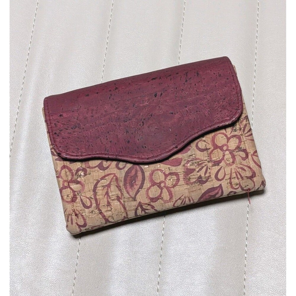Handmade Wallet Cork? Leather? Floral Accordion Snap Closure Unique Minimalist